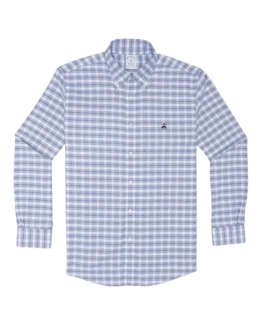 BROOK BROTHERS - SLIM NON-IRON STRETCH SHIRT TARTAN BLUE/WHITE