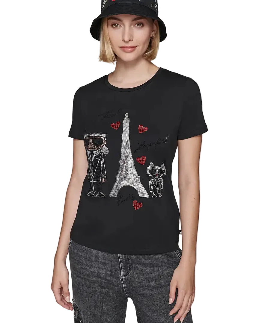KARL LAGERFELD - SEQUIN EIFFEL TOWER TEE L5WHCA71 BLACK