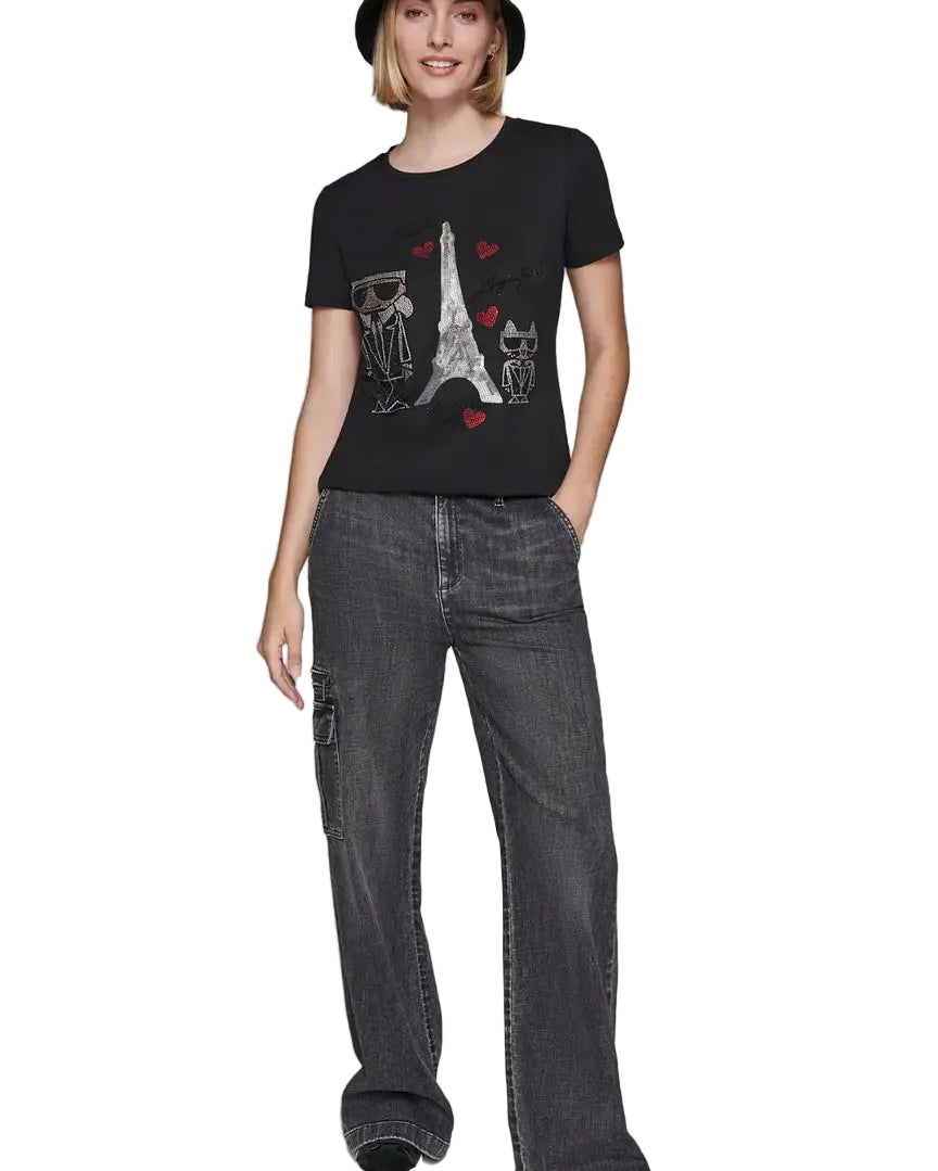 KARL LAGERFELD - SEQUIN EIFFEL TOWER TEE L5WHCA71 BLACK