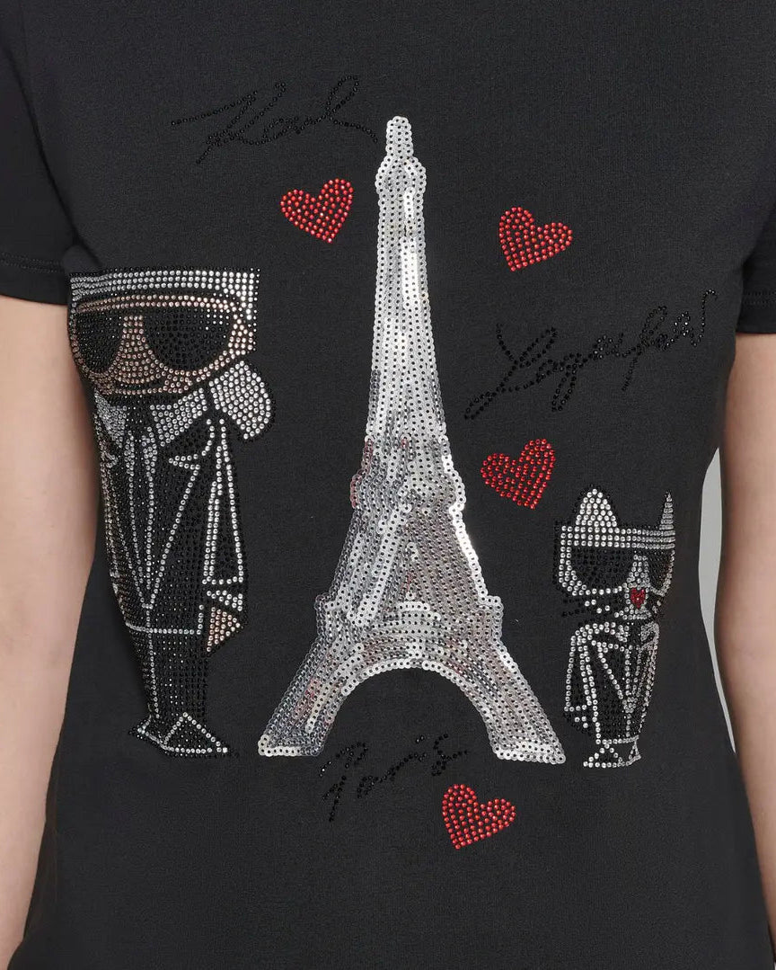 KARL LAGERFELD - SEQUIN EIFFEL TOWER TEE L5WHCA71 BLACK