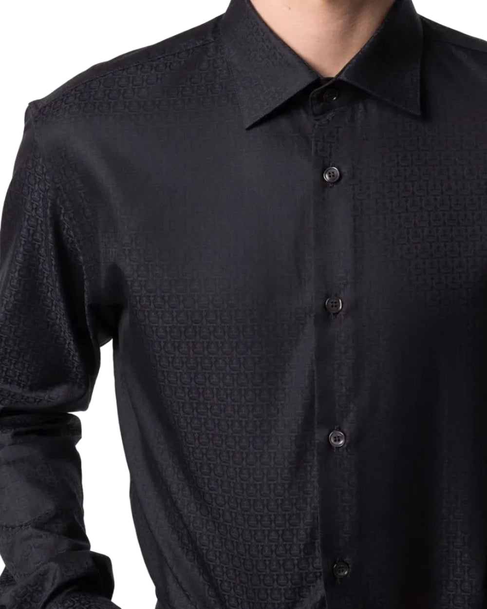 FERRAGAMO - GANCINI JACQUARD PRINT SHIRT DARK BLUE