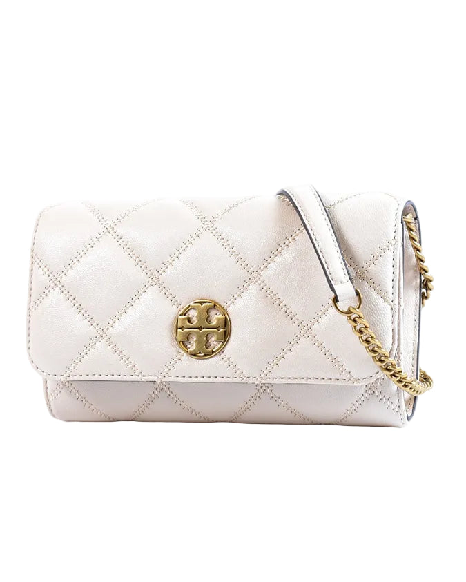 TORY BURCH - WILLA GLAZED CHAIN WALLET WHITE