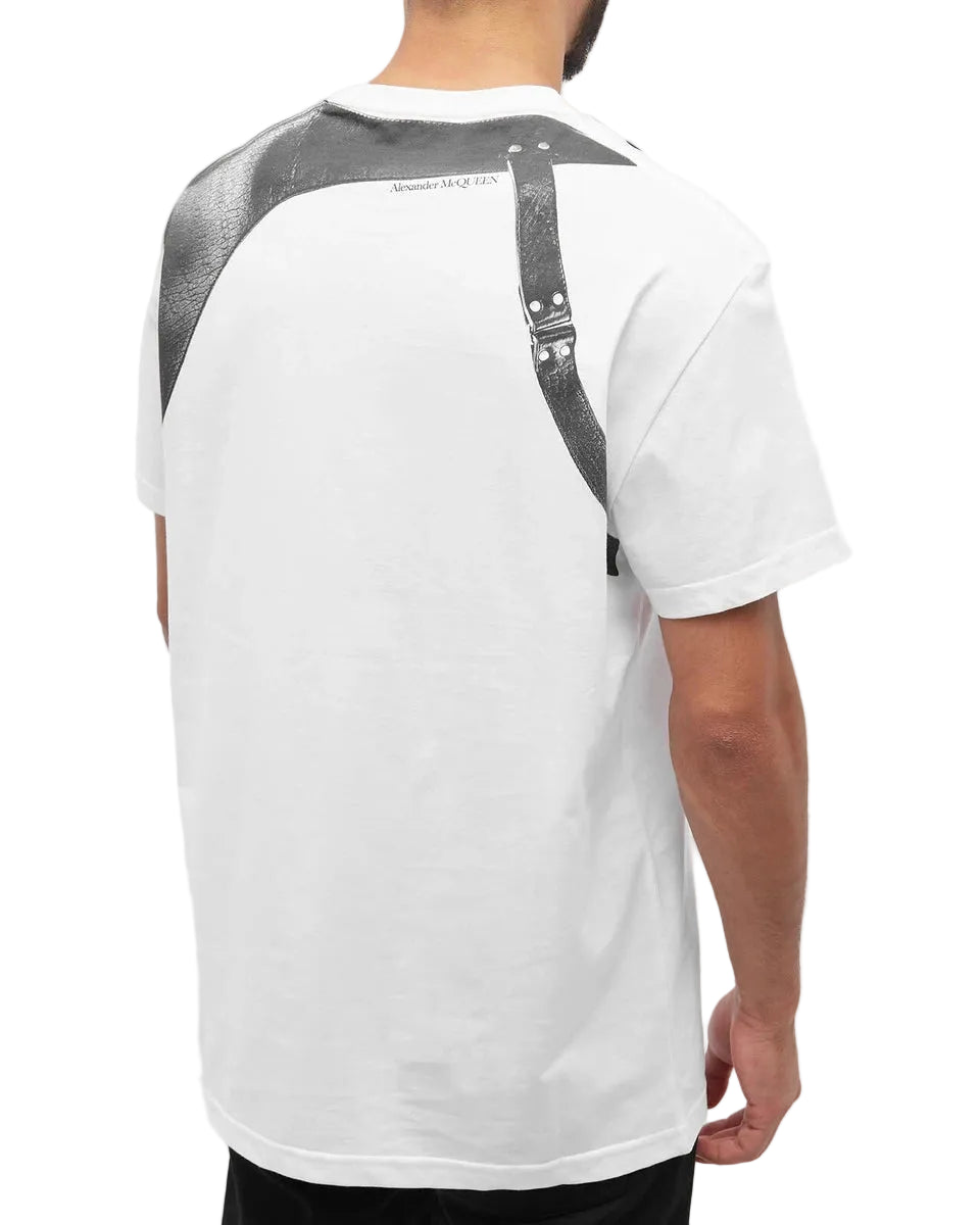 ALEXANDER MCQ - T-SHIRT LEATHER HARNESS PRT ON ORG JER WHITE