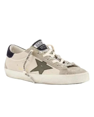 GOLDEN GOOSE - SUPER-STAR CLASSIC WITH SPUR CREAM/GREY/OLIVA GREEN/D