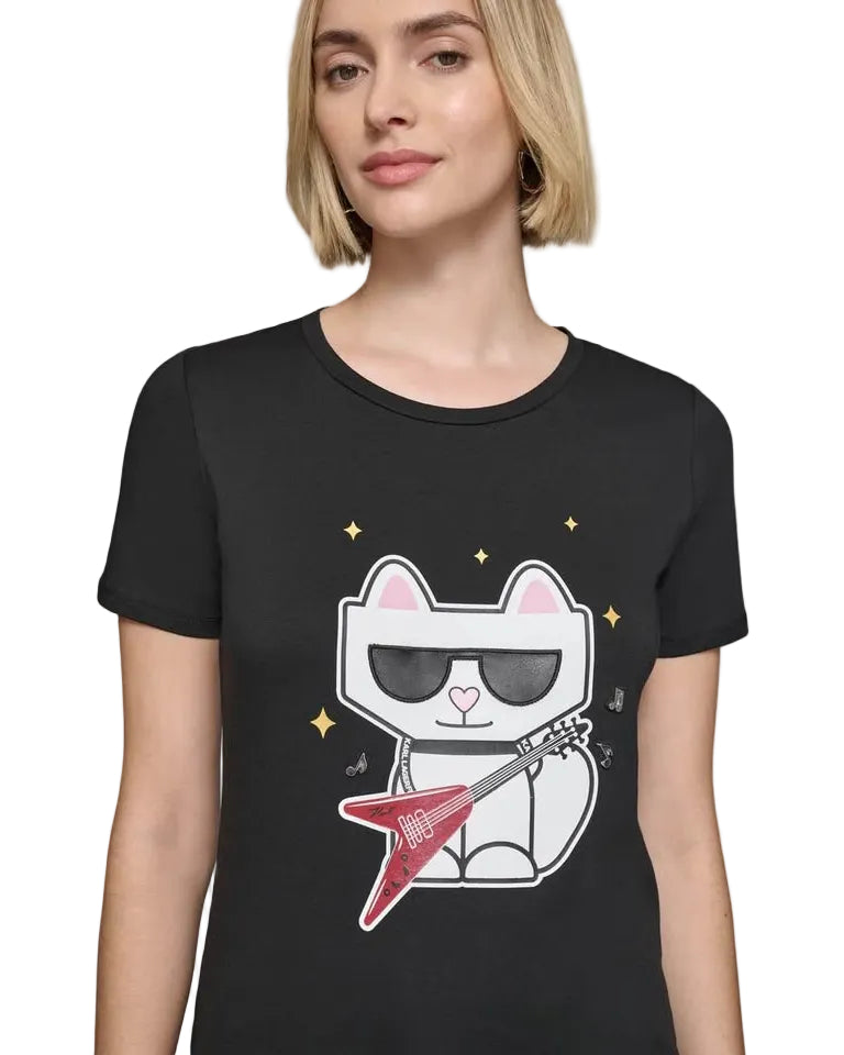 KARL LAGERFELD - T-SHIRT CAT WHITE GUITAR BLACK