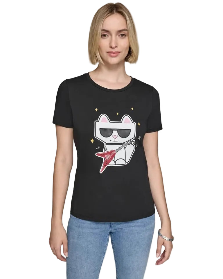KARL LAGERFELD - T-SHIRT CAT WHITE GUITAR BLACK