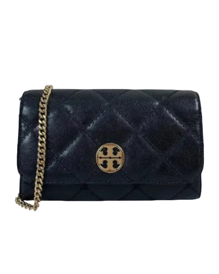 TORY BURCH - WILLA GLAZED CHAIN WALLET BLACK