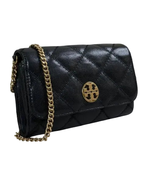 TORY BURCH - WILLA GLAZED CHAIN WALLET BLACK