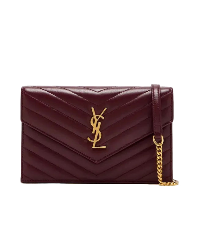 YVES SAINT LAURENT - CASSANDRE ENVELOPE CHAIN WALLET BURGUNDT