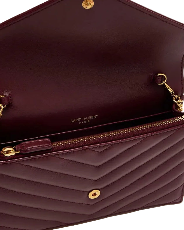 YVES SAINT LAURENT - CASSANDRE ENVELOPE CHAIN WALLET BURGUNDT