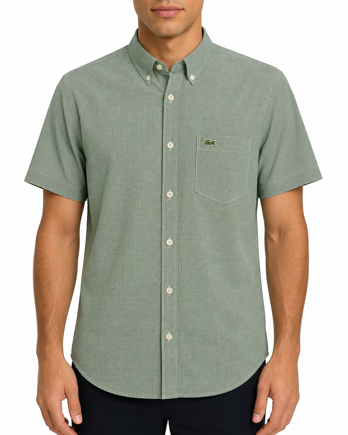 LACOSTE - SHORT SLEEVE MICRO CHECK SHIRT GREEN/WHITE