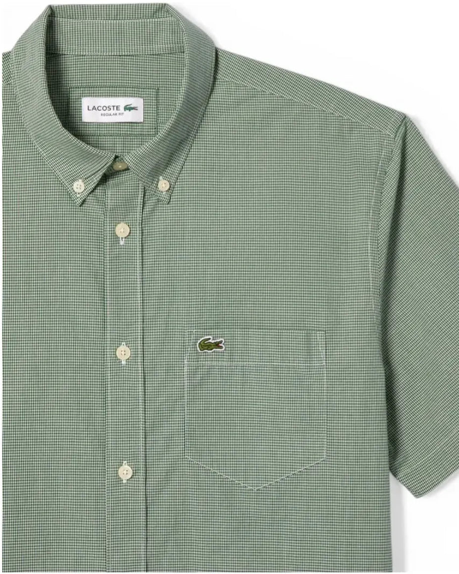 LACOSTE - SHORT SLEEVE MICRO CHECK SHIRT GREEN/WHITE
