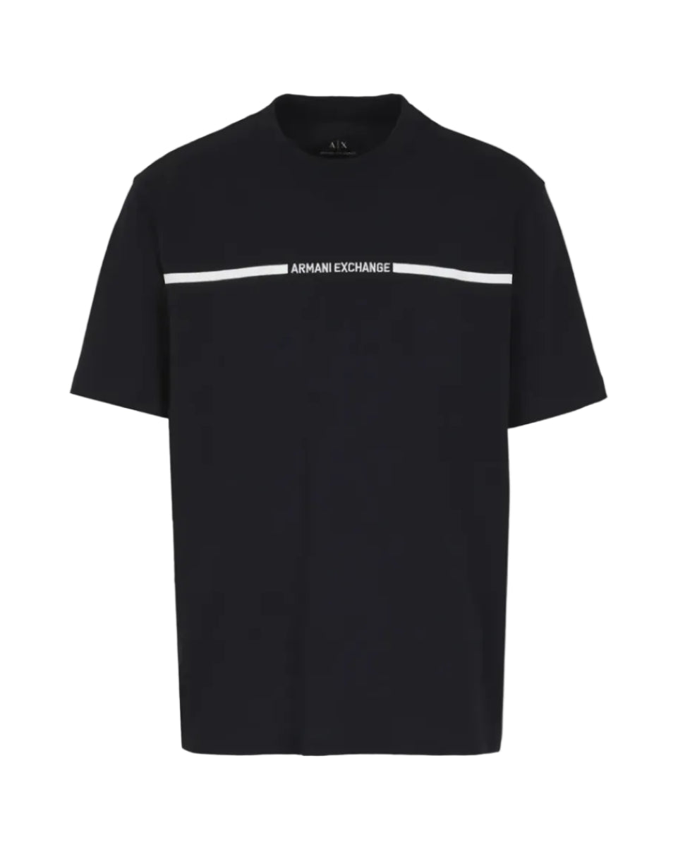 ARMANI EXCHANGE - WHITE LINES AND LOGO TEE BLACK