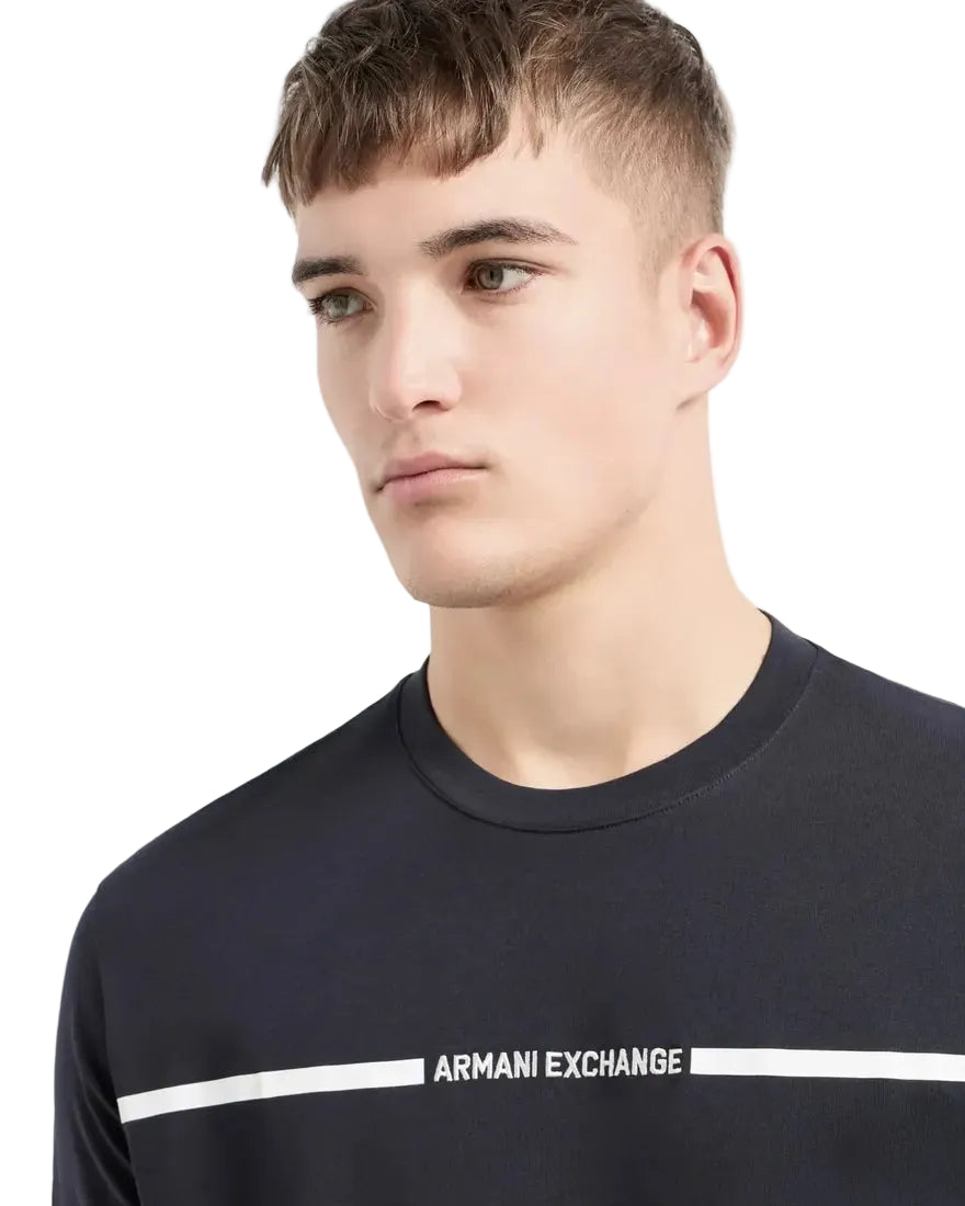 ARMANI EXCHANGE - WHITE LINES AND LOGO TEE BLACK