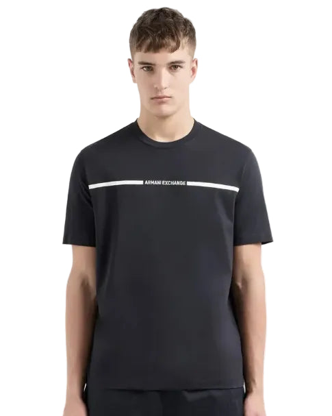 ARMANI EXCHANGE - WHITE LINES AND LOGO TEE BLACK