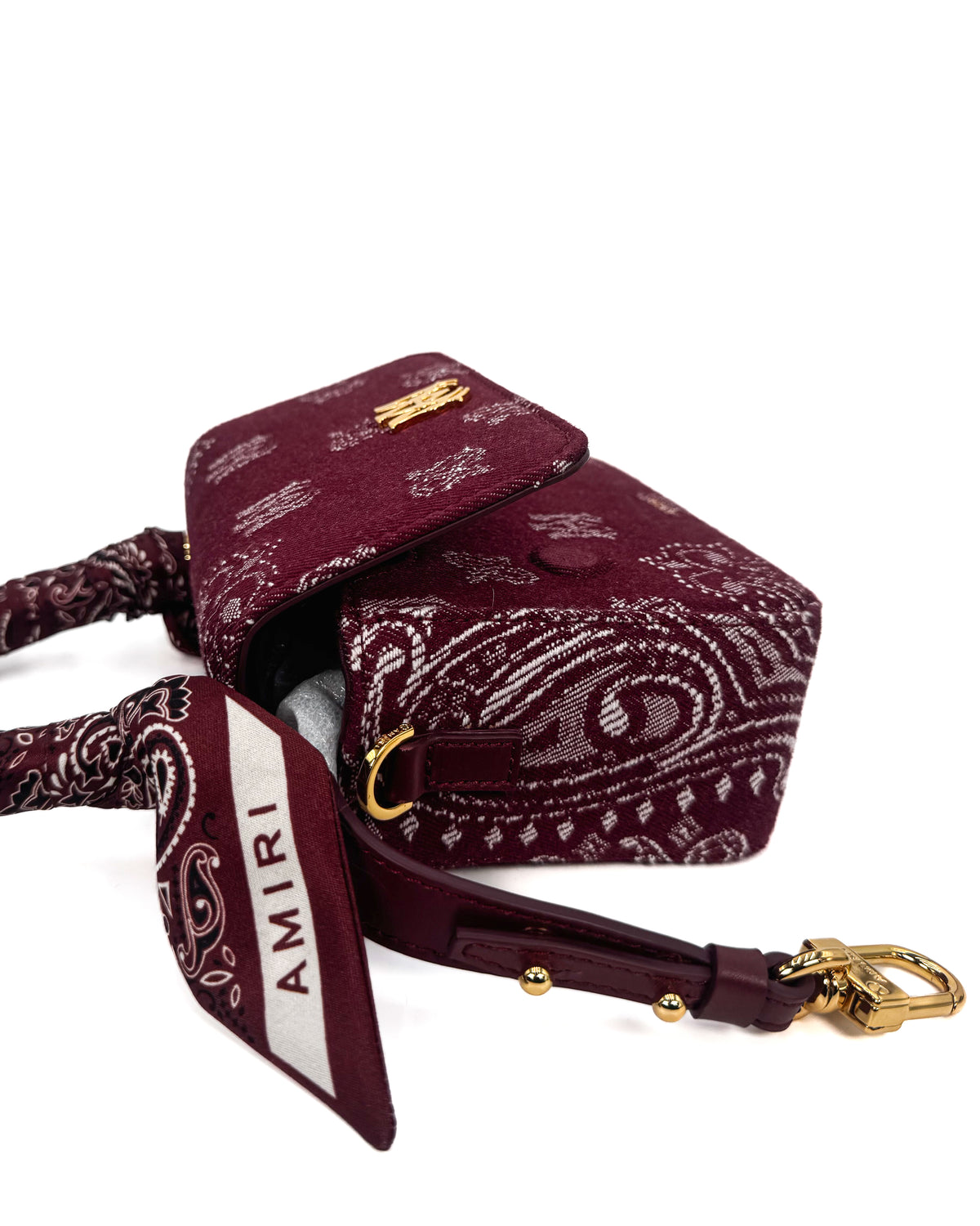 Amiri Bolsa Denim Bandana Micro Ma Bag Deep Red · Premium Avenue