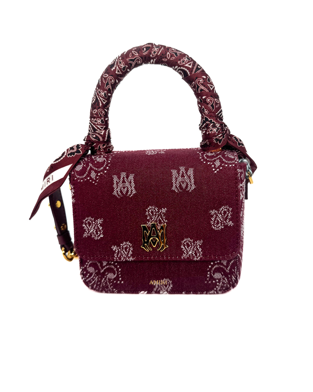 Amiri Bolsa Denim Bandana Micro Ma Bag Deep Red · Premium Avenue