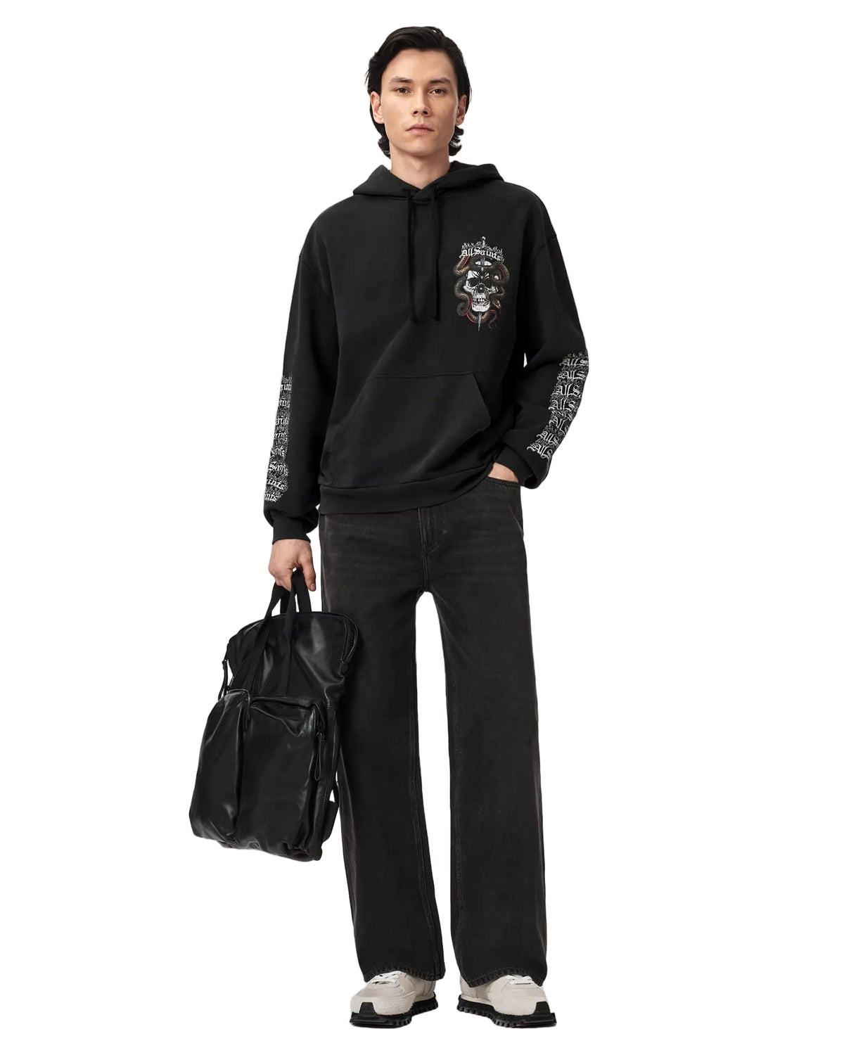 AllSaints Araknid Cotton Hoodie Washed Black · Premium Avenue