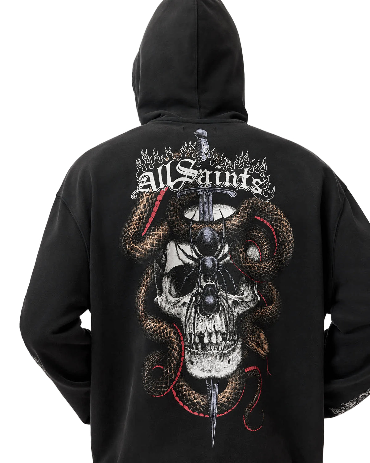 AllSaints Araknid Hoodie Washed Black · espalda · Premium Avenue
