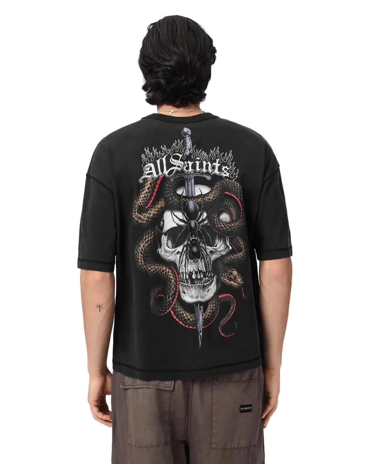 AllSaints Taraknid Boxy Graphic Tee Washed Black · detalle · Premium Avenue