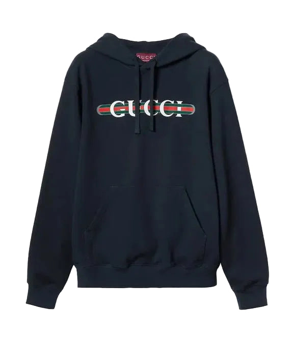 GUCCI - LOGO PRINTED HOODED SWEATSHIRT NAVY BLUE