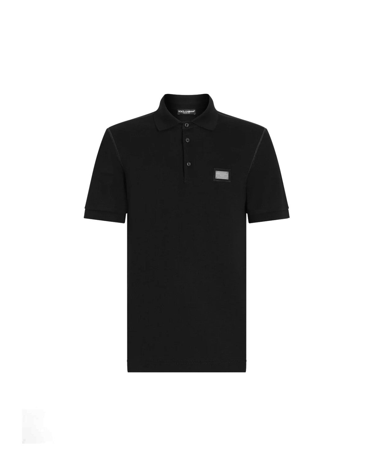 Dolce & Gabbana Piqué Polo Branded Tag Black · vista frontal · Premium Avenue