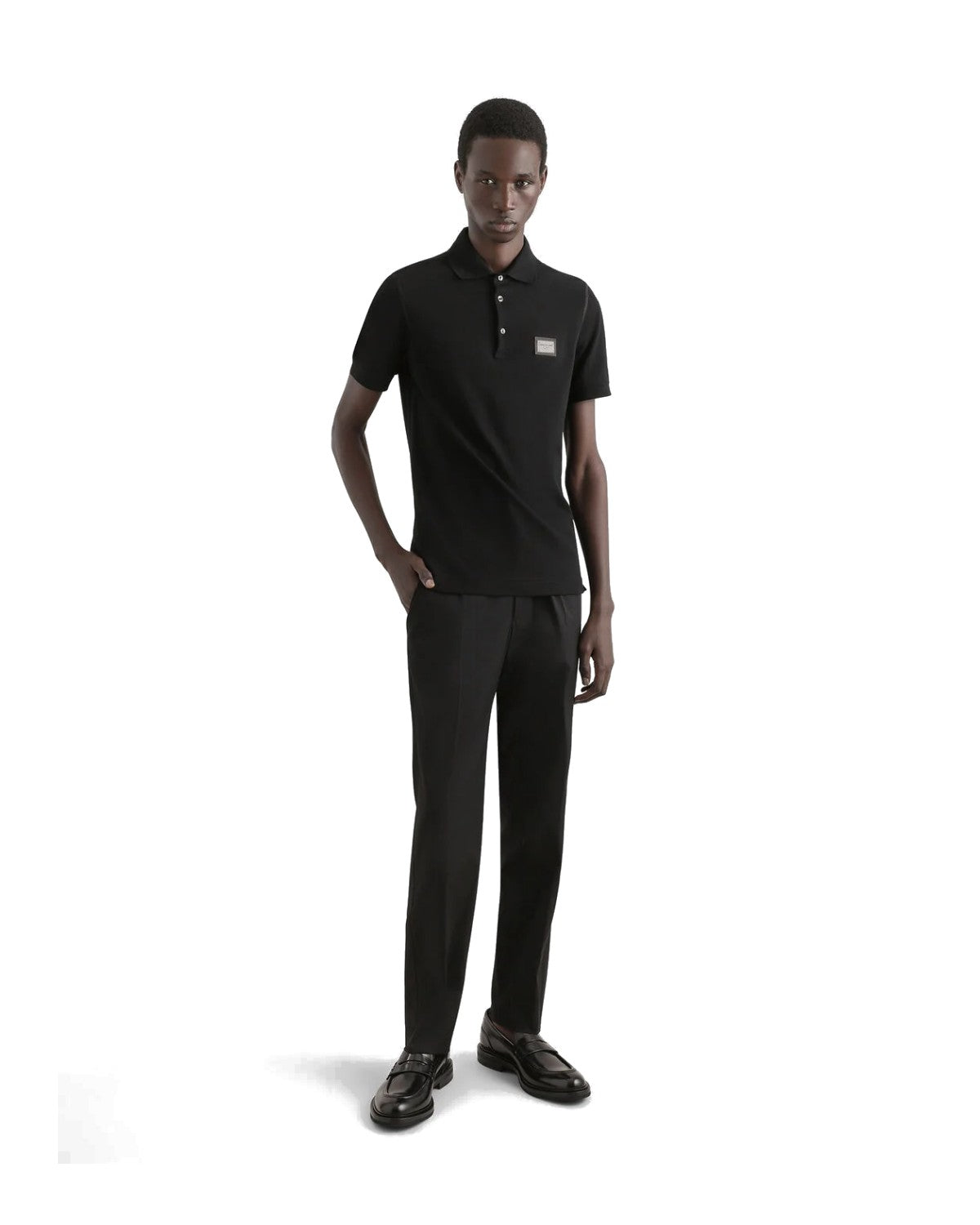 Dolce & Gabbana Piqué Polo Branded Tag Black · vista trasera · Premium Avenue