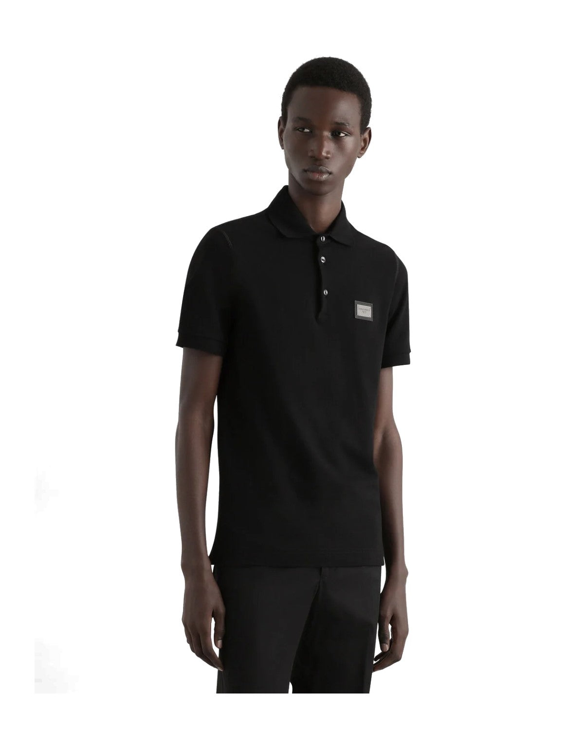 Dolce & Gabbana Piqué Polo Branded Tag Black · detalle placa · Premium Avenue