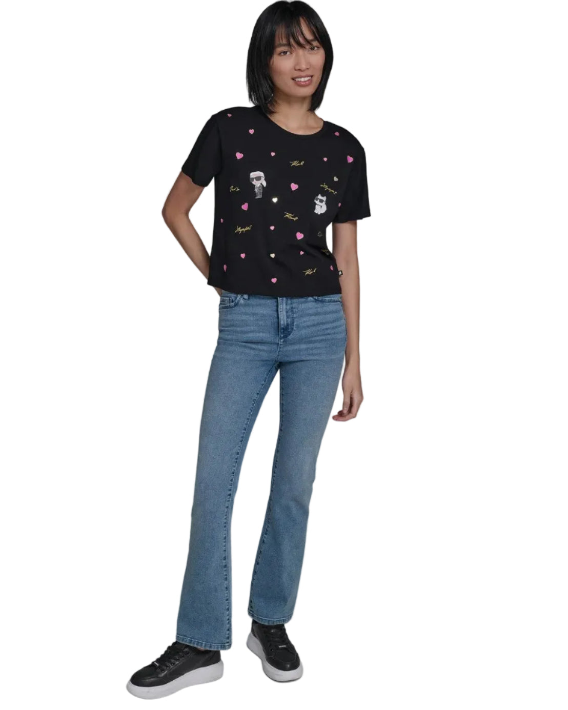 Karl Lagerfeld Karl et Choupette Hearts Tee Black · look completo · Premium Avenue