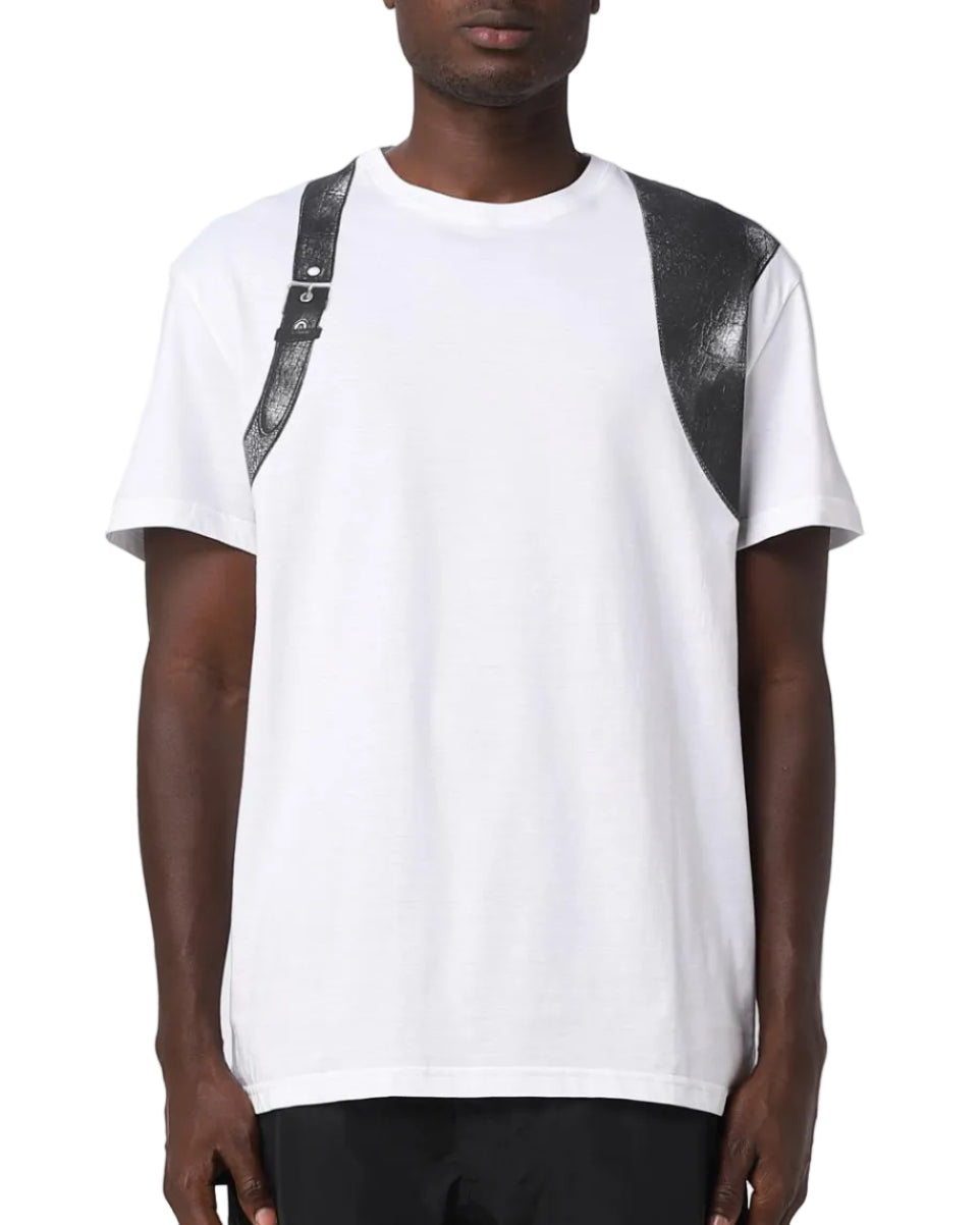 ALEXANDER MCQ - T-SHIRT LEATHER HARNESS PRT ON ORG JER WHITE